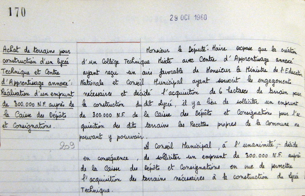source: AM de Montélimar (cote PER 42), cahier de délibération du 29 octobre 1960